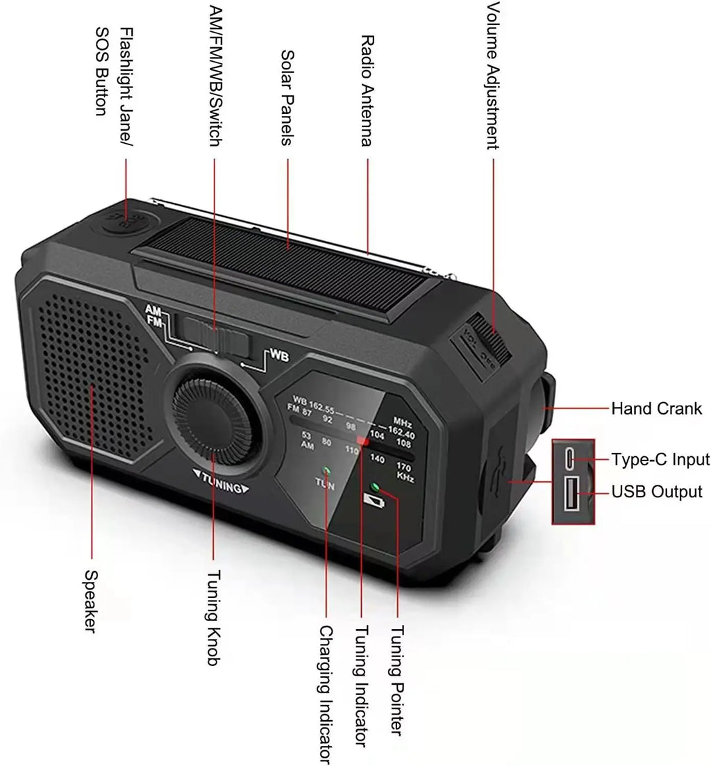 Emergency Solar Radio with Hand Crank & Phone Charger